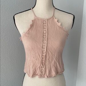 Kendal & Kylie Elegant Lace Trim Pink Crop Top